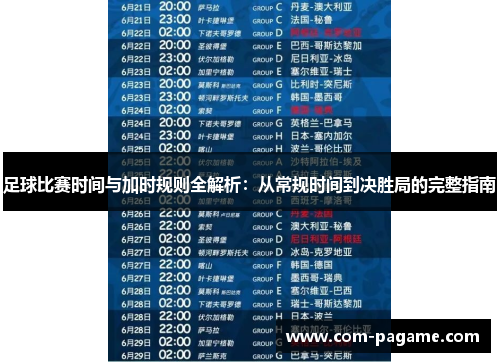 足球比赛时间与加时规则全解析：从常规时间到决胜局的完整指南